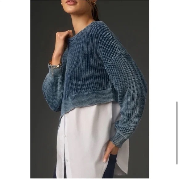 Pilcro Anthropologie Asymmetrical twofer Ribbed Sweater vintage wash blue - Picture 2 of 9